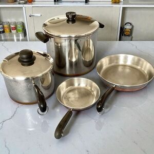 Revere Ware Copper Bottom Cookware Set (6 Pieces) Stock Pot Skillet Fry Pan